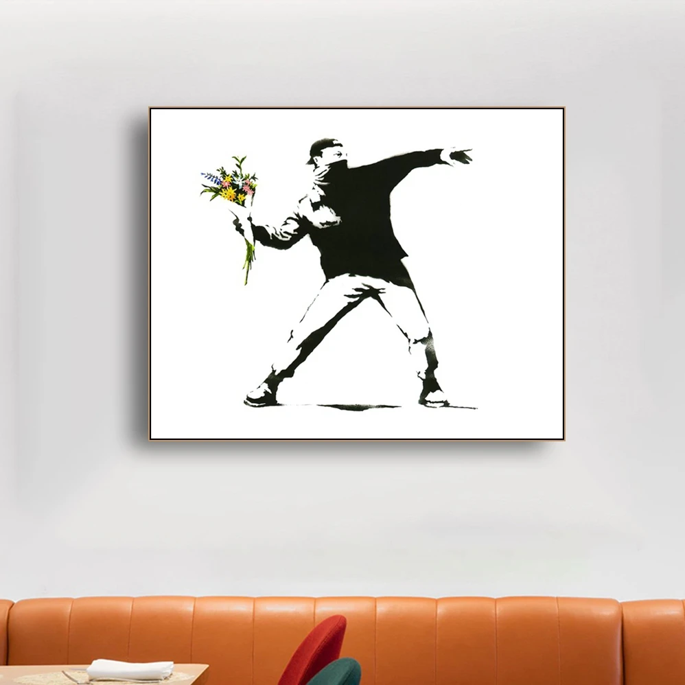 Love Is In The Air by Banksy Wall Art Decor Canvas Painting Calligraphy Poster Print Decorative Picture Living Room Home Decor