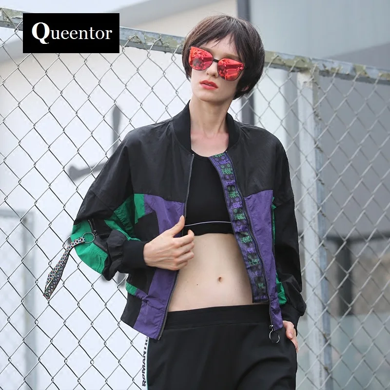 original 2018 brand spring new hit color short jacket loose casual fashion patchwork baseball coat women wholesale | Женская одежда