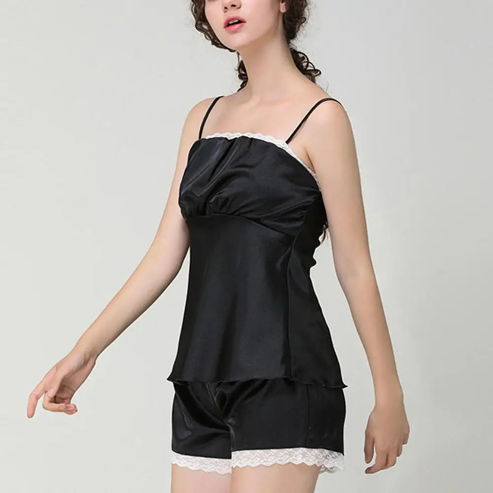 Женская атласная пижама Сексуальный Атласный пижамный комплект без рукавов для