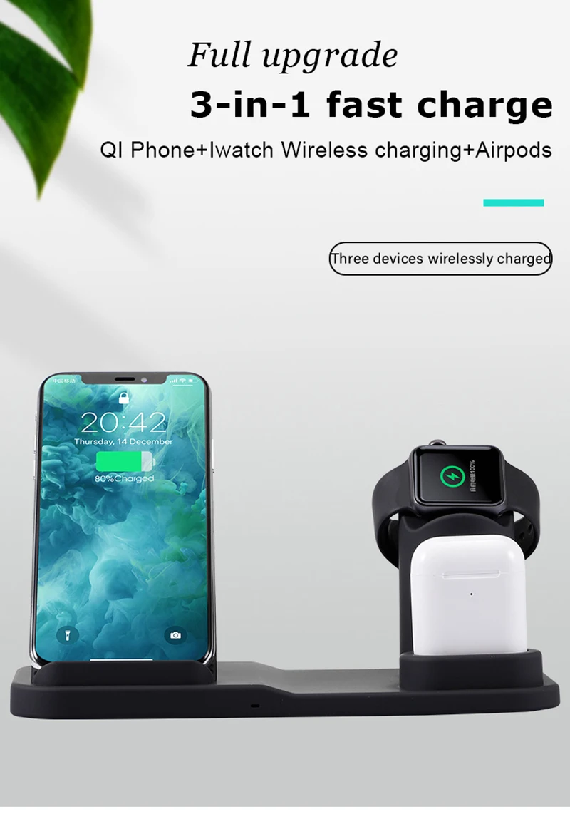 3 в 1 беспроводная зарядная док-станция для iPhone XR XS Max 8 10 Вт Быстрая зарядка для Apple Watch 2 3 4 для AirPods для samsung S10