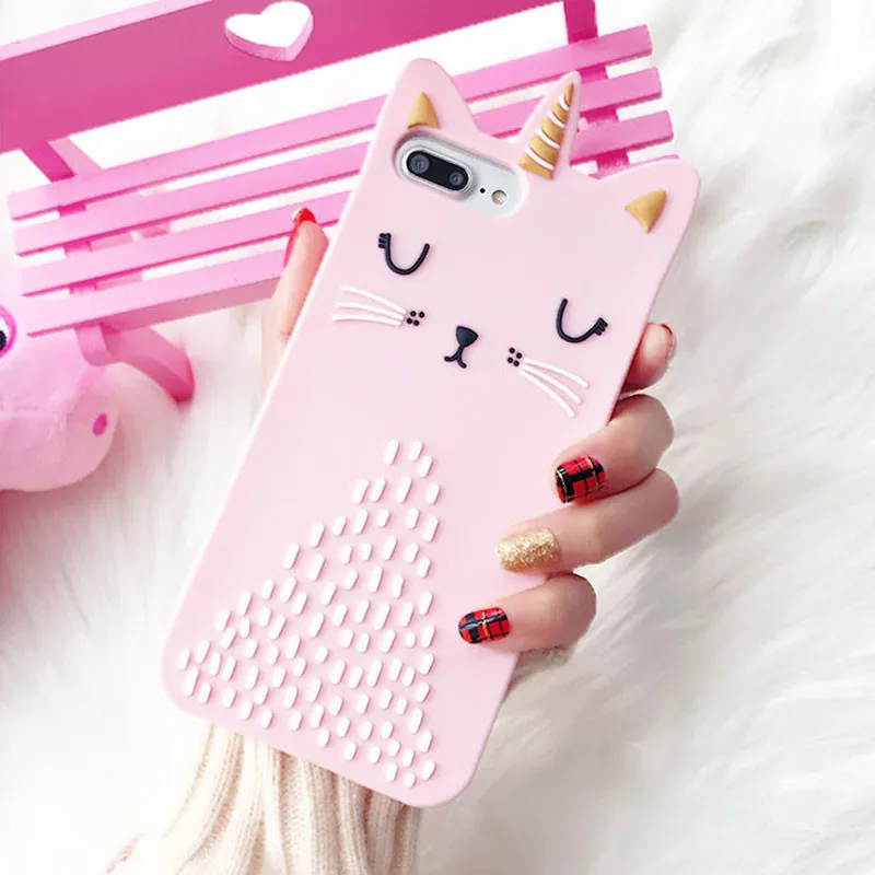 Fashion 3D Cartoon Pink Unicorn Cat Soft Silicone Case For iPhone 6 6S 7 8 Plus X Back Phone Cover Capa Fundas |