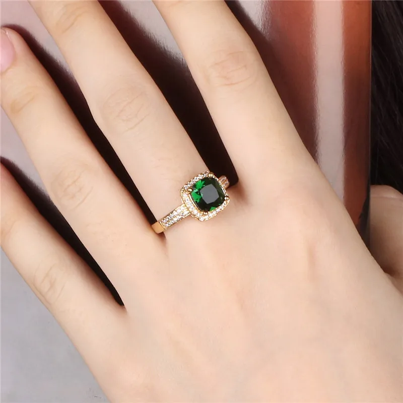 2017 BUDONG Chic Bling женское кольцо золотого цвета для женщин принцесса Зеленый Кристалл