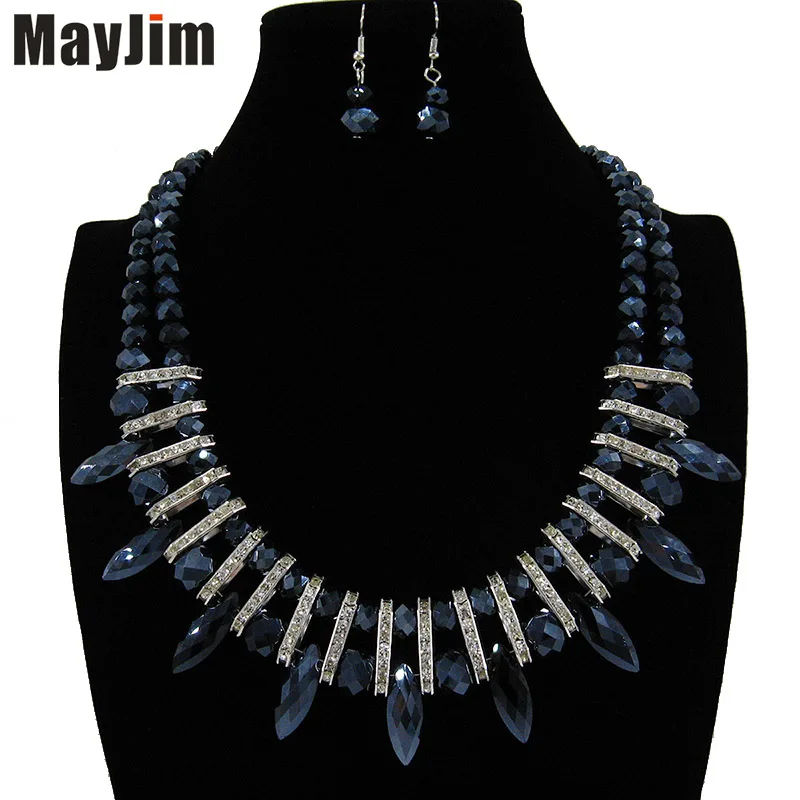 Массивные Модные Простые большие бусины хрустальные ювелирные наборы цепи