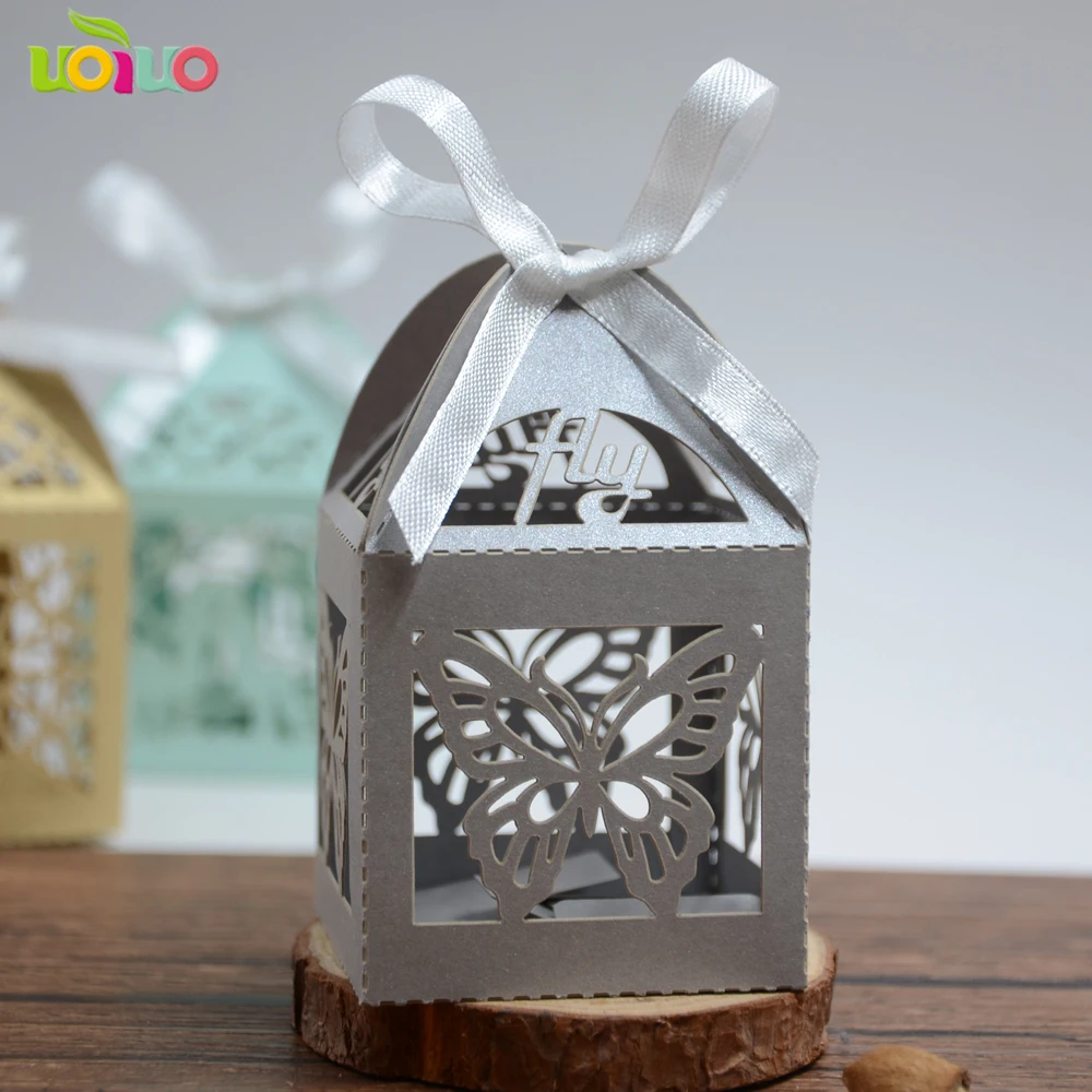 Простая Золотая бумага лазерная резка Бабочка коробки для свадьбы подарки на