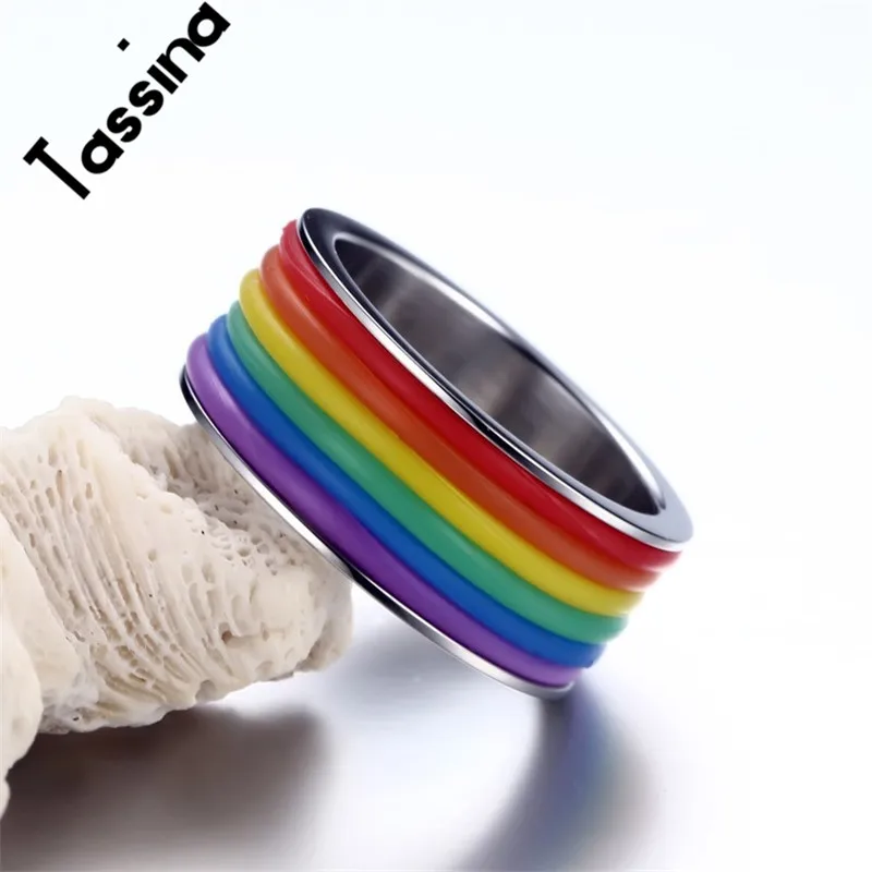 Кольцо Радужное из нержавеющей стали для лесбиянок ЛГБТ-флаг | Украшения и