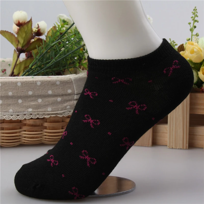 Носки женские хлопковые с бантом милые дышащие невидимые тапочки карамельных