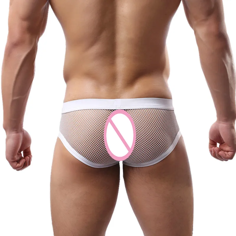 Мужские трусы джоки с мешочком для пениса белые прозрачные в сетку размер M L