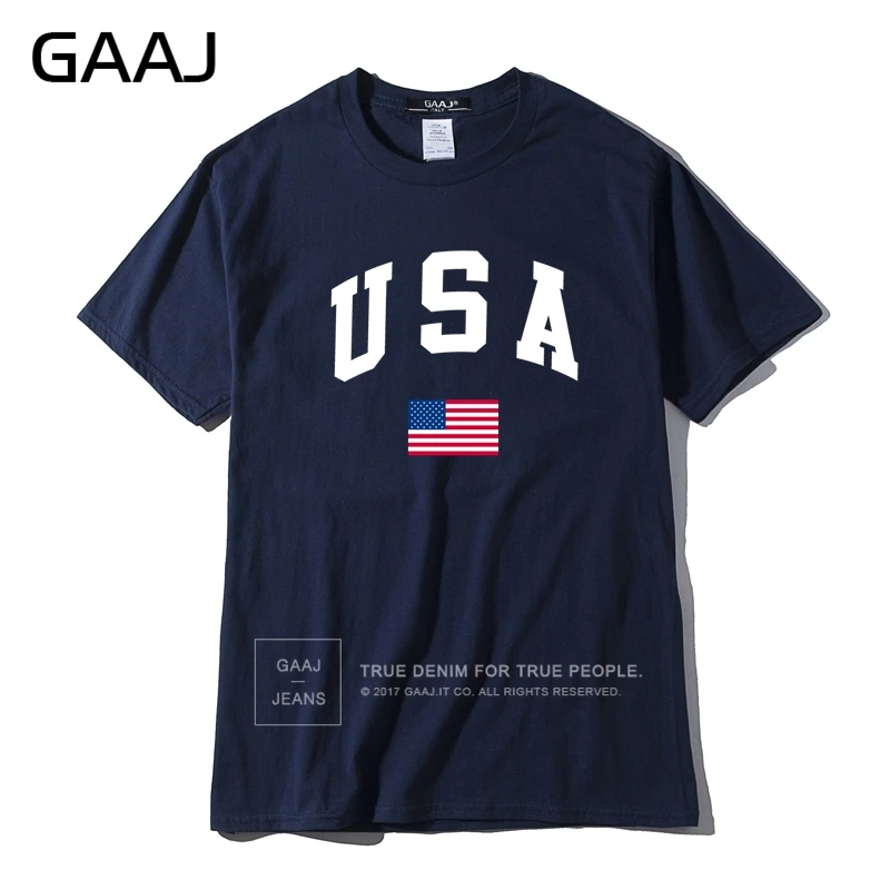 GAAJ, США, американский флаг, Мужская футболка, топ, высокое качество, футболки для мужчин, 3XL, футболка, принт, Homme, брендовая одежда, повседневная Уличная одежда - Цвет: Navy Blue