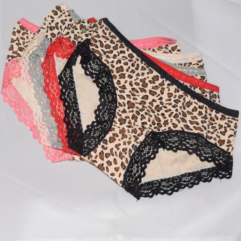 5 шт./лот Новые Женщины Девушки Симпатичные Сексуальная Leopard Кружева Underwear Трусики