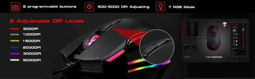 Motospeed V70 USB Проводная игровая мышь PMW3325 5000 точек/дюйм PMW3360 12000 точек/дюйм компьютер RGB LED многоцветная подсветка отправка с коробкой