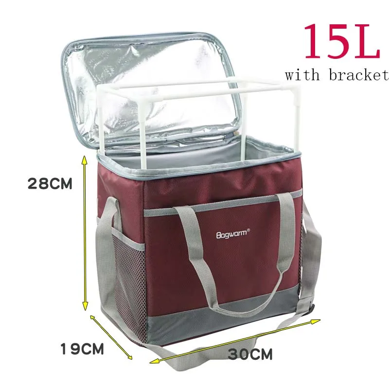 red 15L bracket 15L 25L утолщенная сумка-холодильник, большая Термосумка для пикника, Ланч-бокс, теплоизоляционная сумка на плечо, сумка для льда, еды, напитков, вина, крутая сумка - Цвет: red 15L bracket