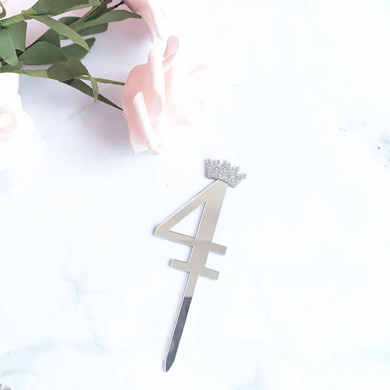 silver4 1 шт., новинка, золотая, серебристая Корона, номер 0123456789, украшение для торта на день рождения, акриловые, золотые, детские, на день рождения, Annivesary, вечерние украшения - Цвет: silver4