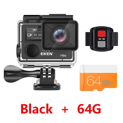 Экшн-камера eken H6S A12 Ultra 4K 30FPS, Wifi, 30 м, водонепроницаемая, 1080 p, go chip, EIS, стабилизация изображения, FHD, 2 K, 14 МП, профессиональная спортивная камера - Цвет: Black add 64G
