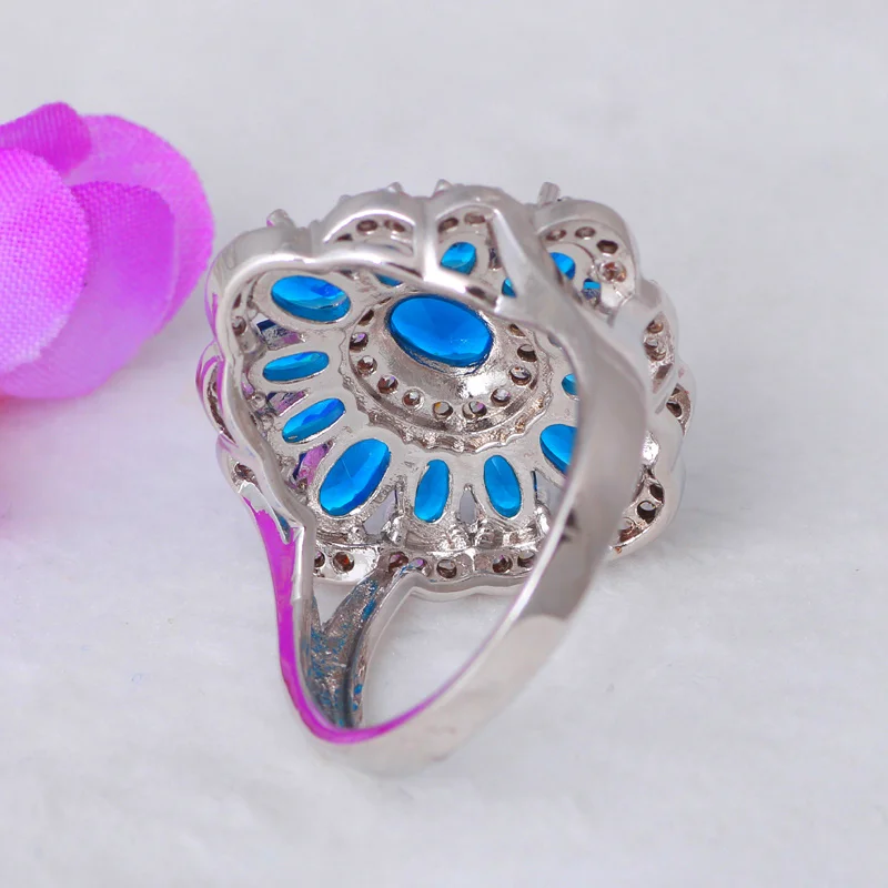 Ювелирные изделия для женщин изящные кольца стильные серебристые с голубым