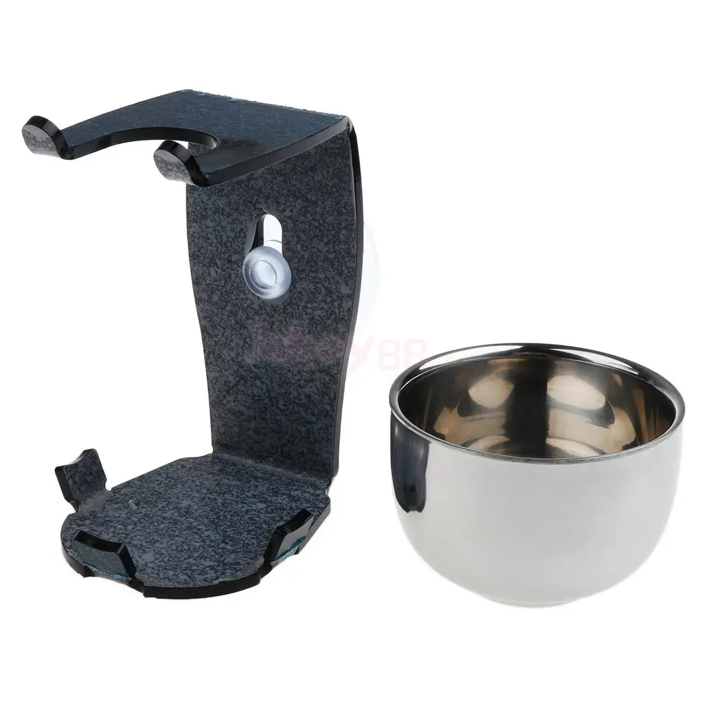 

Men's Stainless Steel Soap Bowl Acrylic Frame Kit Safety Razor Stand Shave Brush Holder Set