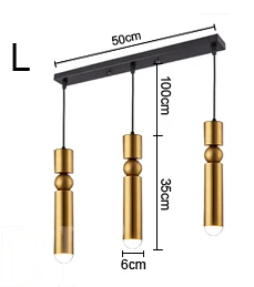 3 heads Longbar 50cm Латунный нордический подвесной светильник современный кухонный светильник столовая Бар Магазин счетчиков труба подвеска вниз светодиодные трубки офисные светильники - Цвет корпуса: 3 heads Longbar 50cm