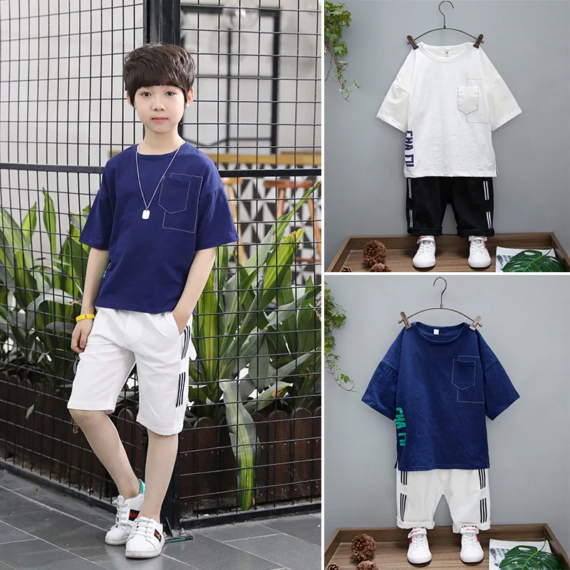 Летняя одежда для мальчиков комплект детской одежды модный бутик костюм малышей