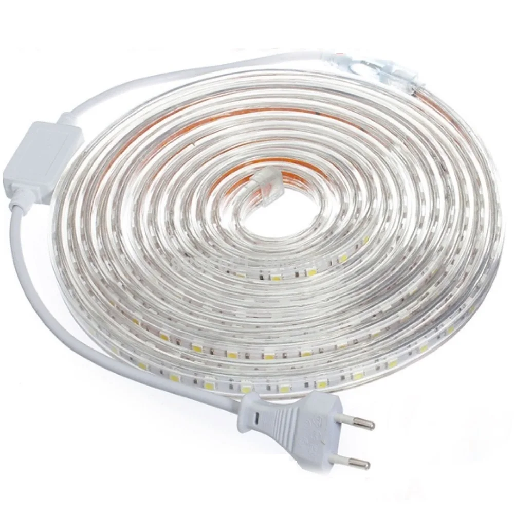 SMD 5050 AC220V Светодиодная лента гибкий свет 60 светодиодов/м водонепроницаемая