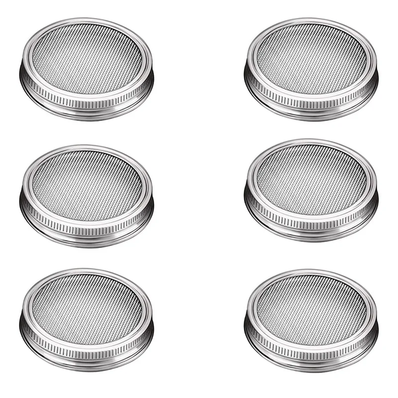 Pack of 6 Набор крышек для проращивания семян из нержавеющей стали, сетчатый фильтр, комплект крышек для широкого рта - Цвет: Pack of 6