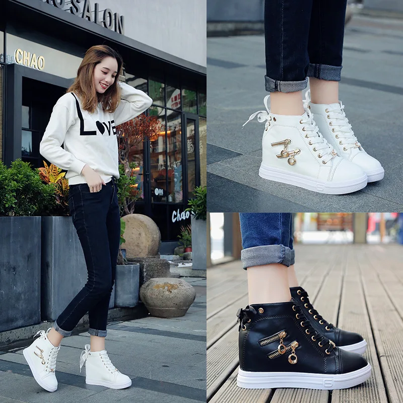 2018 new increase in high-end women's singles shoes Korean high-top platform with a thick sole | Обувь