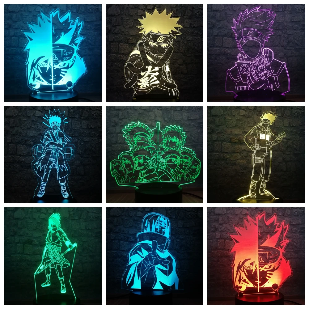 Новинка Наруто фигурка USB 3D светодиодный Ночник светильник Uzumaki Naruto Sasuke Kakashi