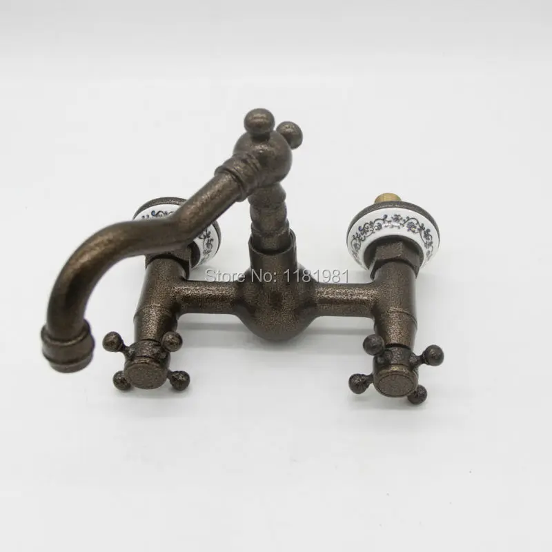 Современный художественный настенный кран с двойной ручкой для раковины в