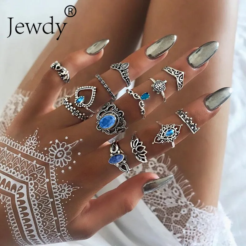 Винтажный комплект колец Jewdy Boho в стиле ретро с кристаллами и геометрическим