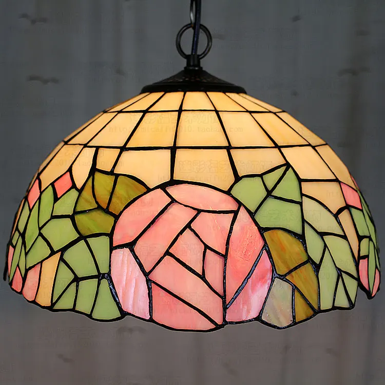 

12inch European style Tiffany color glass pink romantic rose pendant light bedroom bedroom dining room