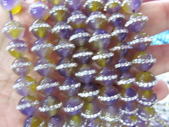 

High Quality 6-14mm Natural white Turquoise stone ,purple agate Round Ball & cubic zirconia jewelry beads