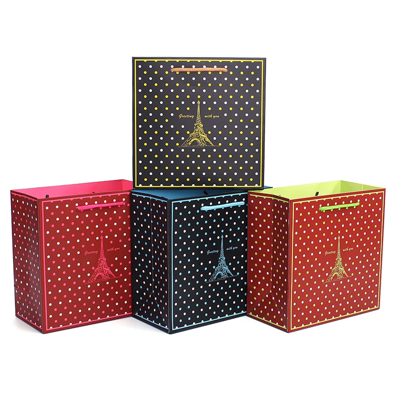 5pcs/lot Hot sale free shipping fashion eiffel tower dots gift box bag portable suitable for business party wine | Дом и сад