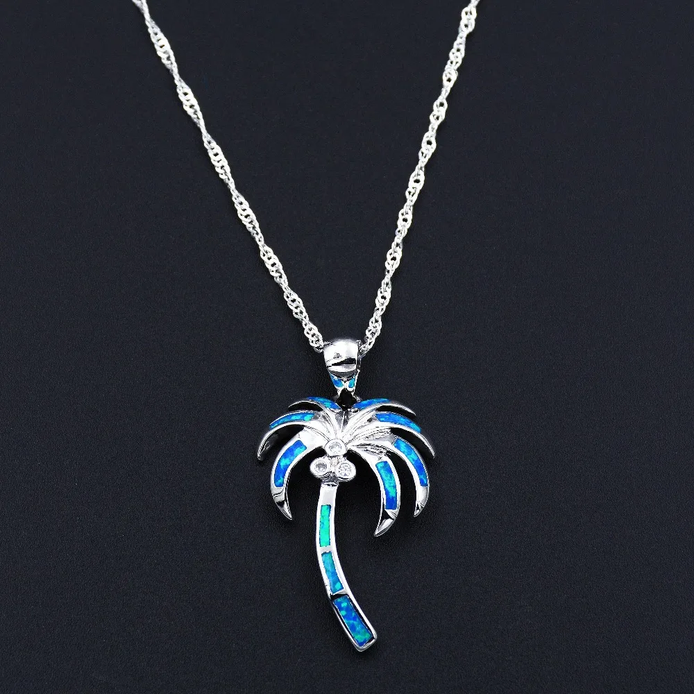 Ожерелье с подвеской в виде пальмы голубым/белым огненным опалом|necklace dress|necklace