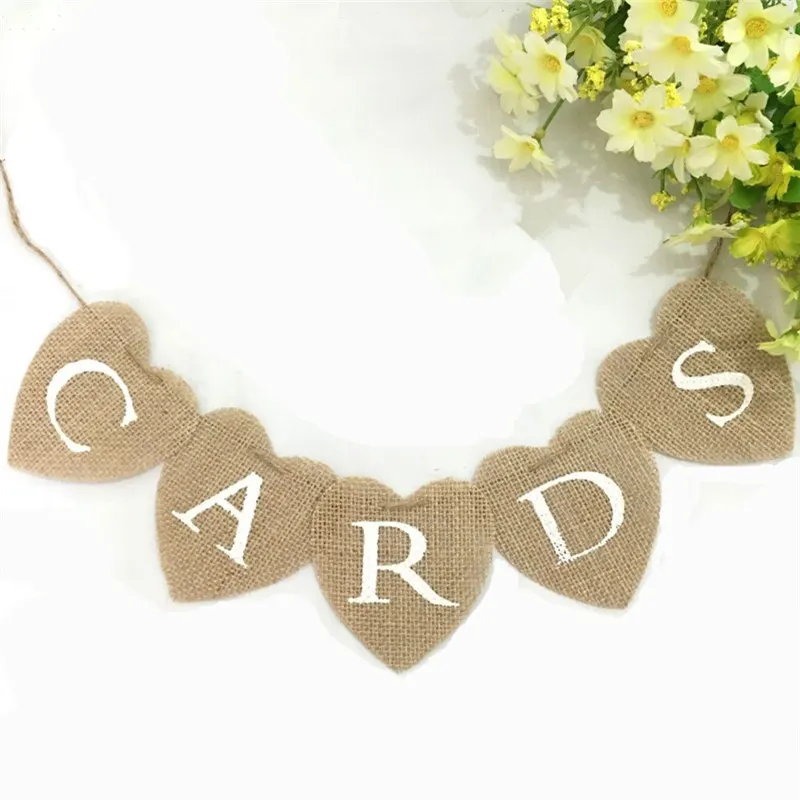 

CARDS Heart Shape Hessian Bunting Banner Rustic Party Decoration AA8045