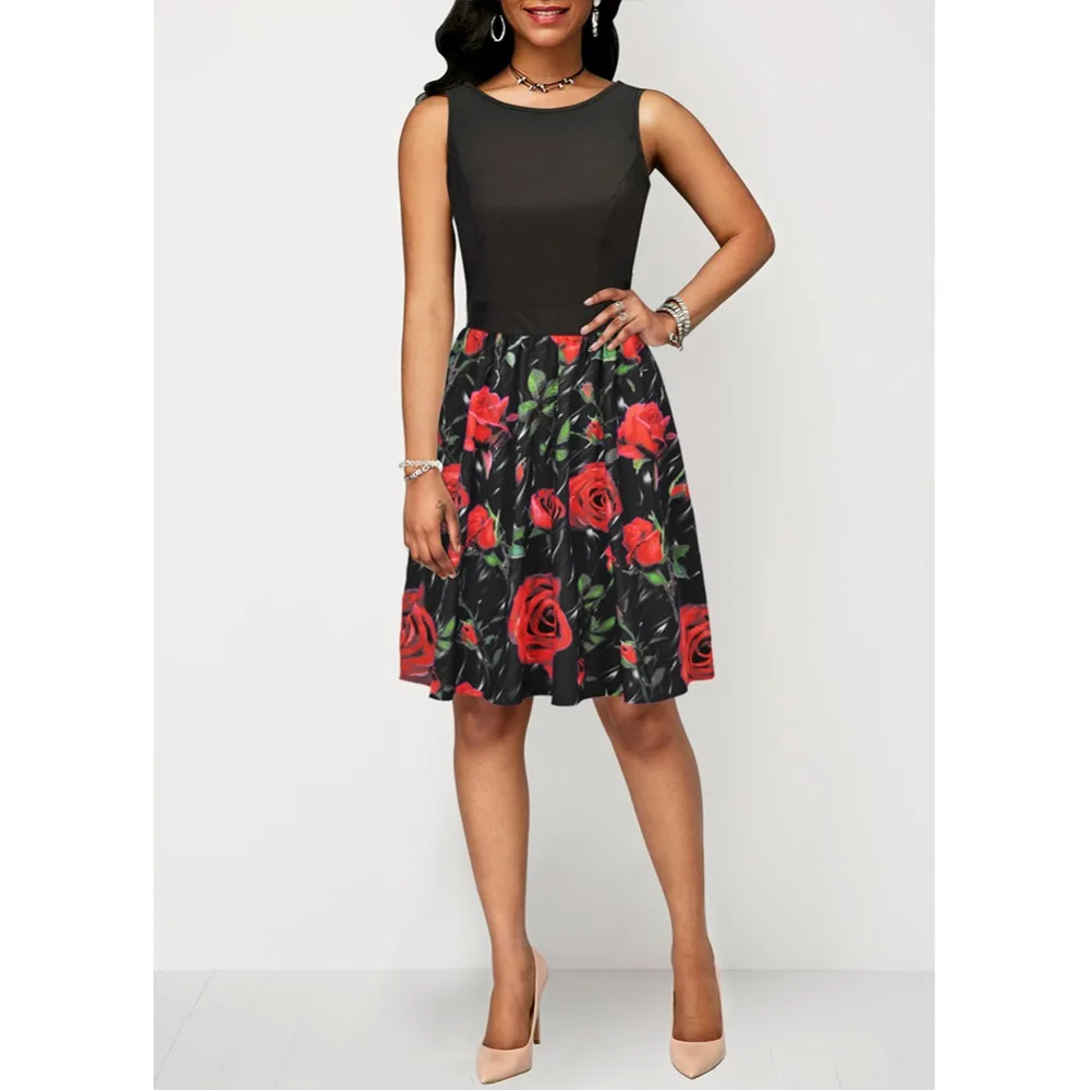 Винтажное женское ТРАПЕЦИЕВИДНОЕ богемное платье с цветочным принтом