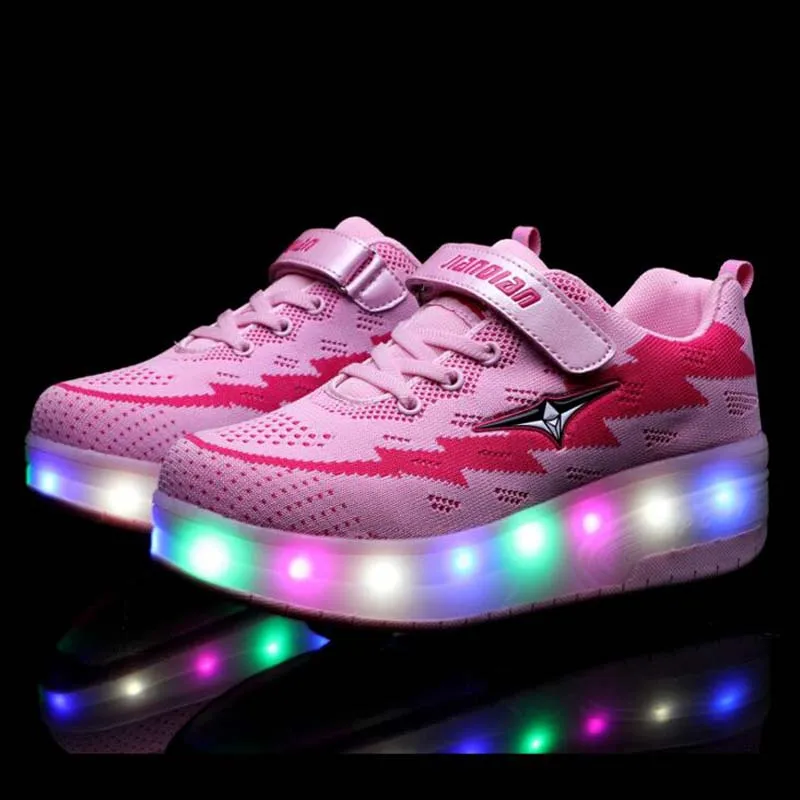 2018 Children's LED shoes USB Charging men women charging wheel sneakers casual big kids glowing shoe size 28-40 | Детская одежда и