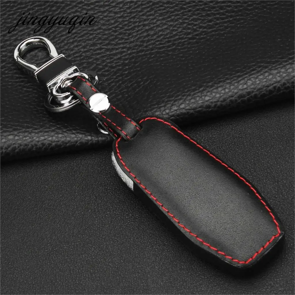 

jingyuqin 3 Button Leather Car Smart Remote Key Case For Ford Edge Mondeo Mustang