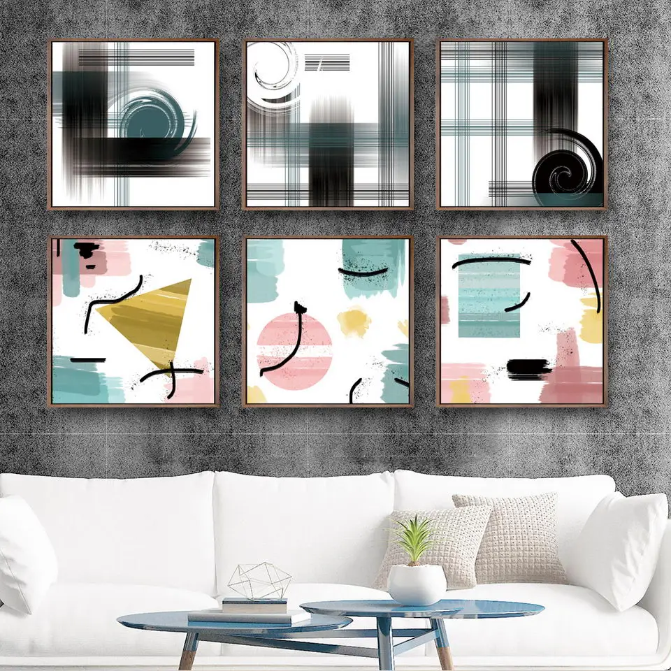 Home Decoration Paintings Print Canvas Wall Art Pictures Square Oil Unframed Drawings Abstract circle block combination | Дом и сад