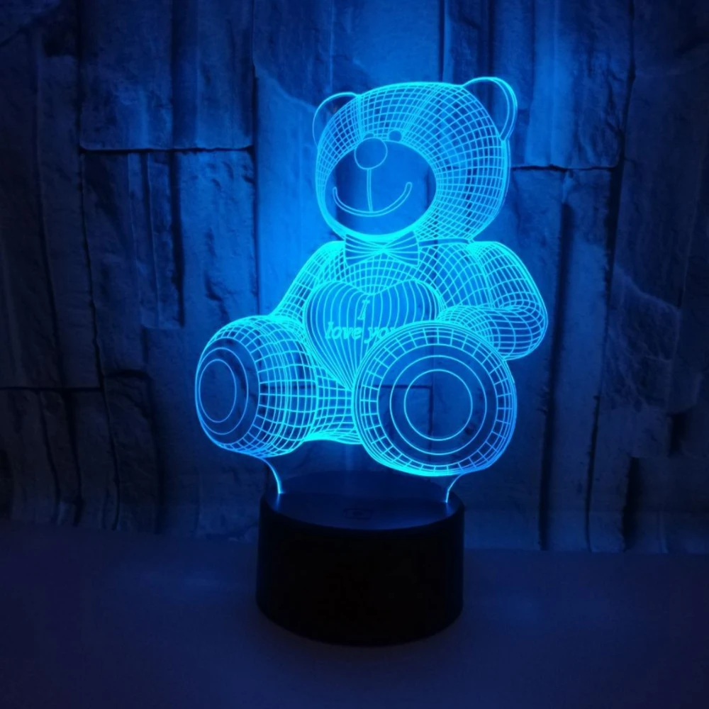 Милый медведь лампа с 3D оптической иллюзией LED Luminaria окружающее освещение для