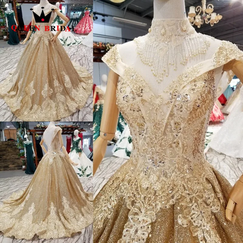 Vestido De Noiva A line Блестки ткань бисером Роскошная свадебная одежда королевские