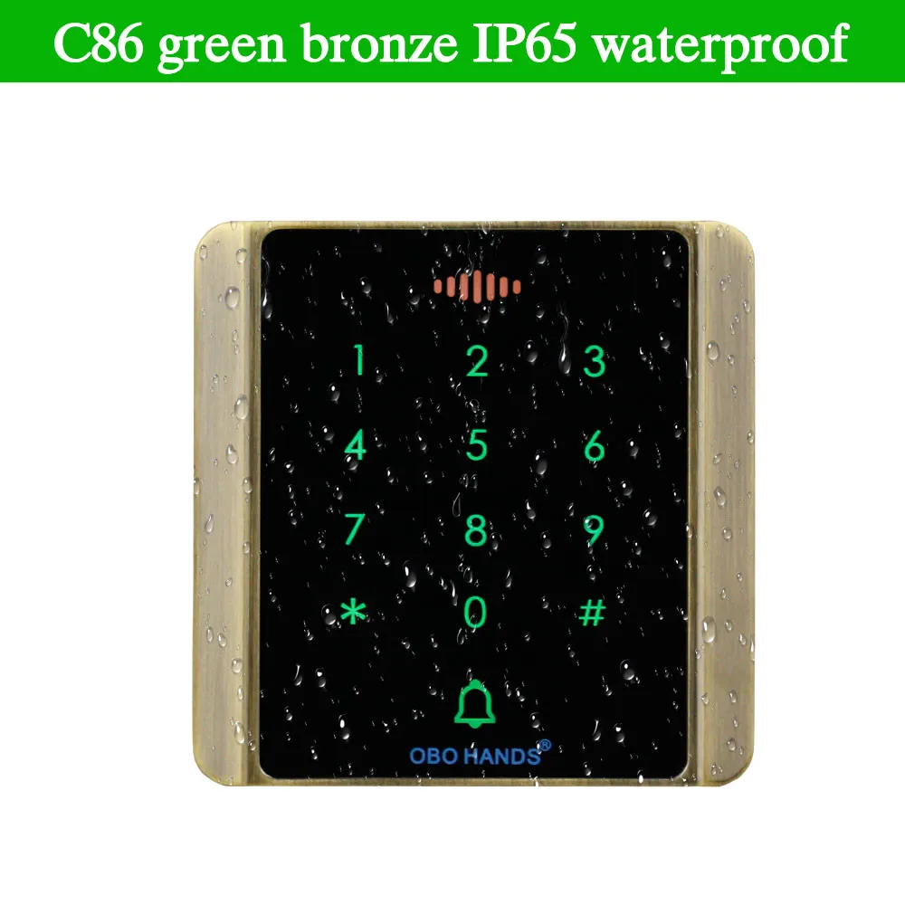 C86 Green waterproof Автономная RFID Клавиатура управления доступом Wiegand 26/34 близость 125 кГц кардридер IP65 Водонепроницаемый с сенсорной металлической клавиатурой - Цвет: C86 Green waterproof