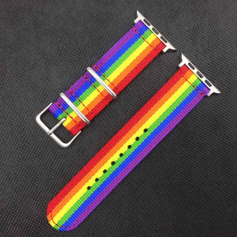 Rainbow Nylon Watchband 38mm 40mm 41mm 42mm 44mm 45mm for Apple Watch Series 7 6 SE 5 4 3 Bracelet Watch Strap for iwatch Band