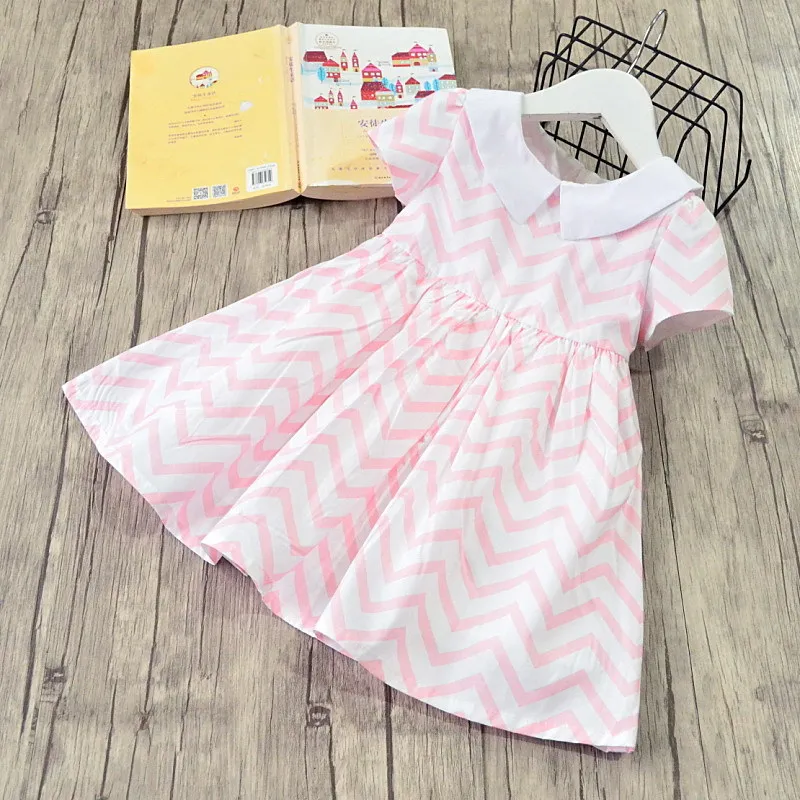 Kids Girls Stripes Bow Dress Summer Candy Pink Blue Color Cute Children Fashion Ruffles Party | Детская одежда и обувь
