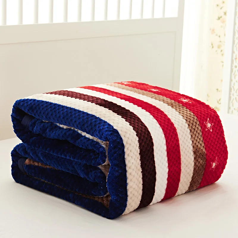 Модное Полосатое покрывало с узором в виде звезд мягкое фланелевое одеяло для