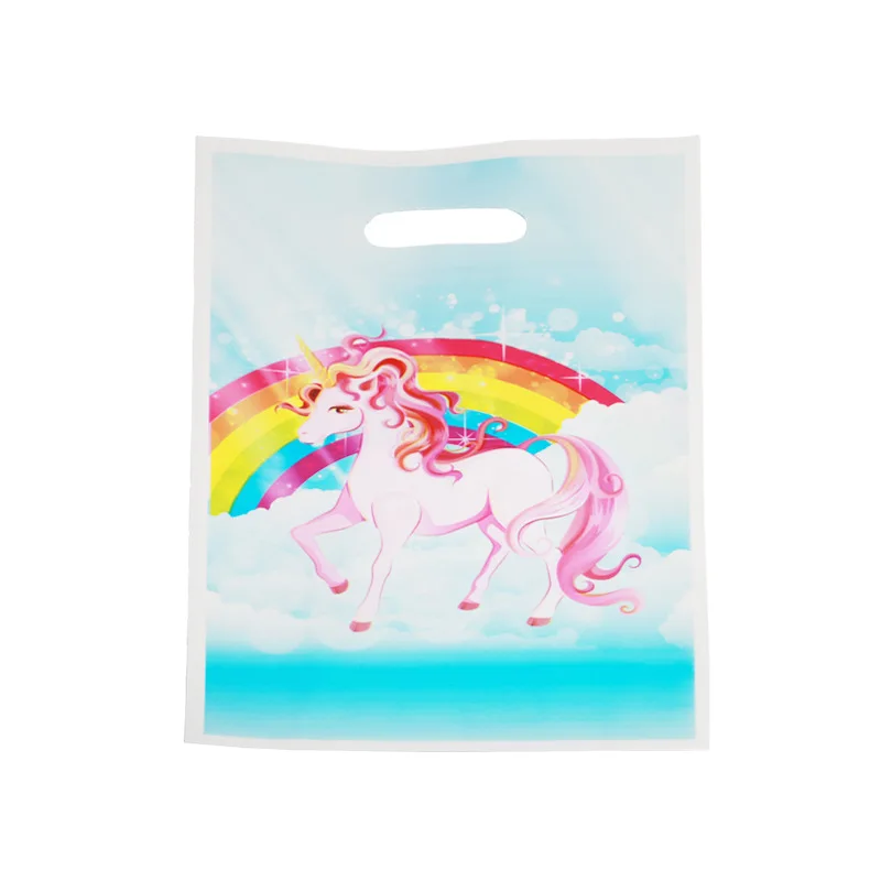 10 шт. 17*25 см подарок с Unicorn мешок пластиковые конфеты мешок Радуга Единорог вечерние украшения Дети День рождения принадлежности для девочек
