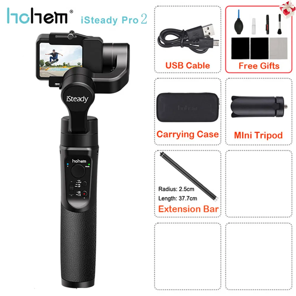 Hohem iSteady Pro/Pro2 ручной шарнирный стабилизатор для камеры GoPro встроенный Батарея для экшн-Камеры GoPro Hero 7 black/6/5/4 Для sony RX0/SJCAM экшн Камера - Цвет: iSteady Pro 2 kit 1