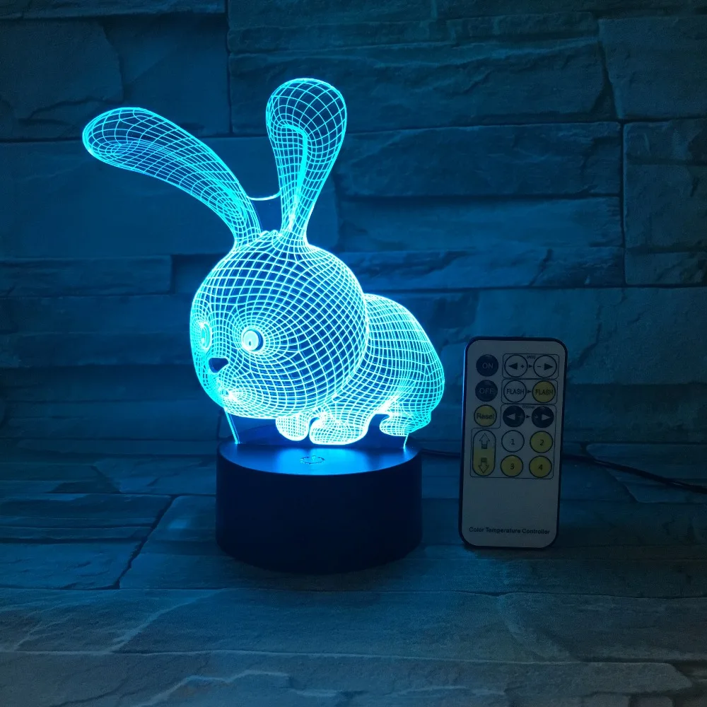 

Cartoon Rabbit Bunny Nightlight 3D USB touch switch Remote Control Acrylic 7 Color Gradient Atmosphere Lamps Kids Gifts 3D-615