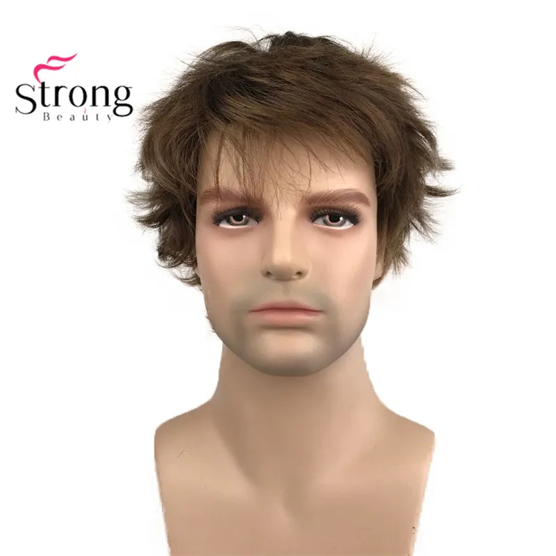 StrongBeauty черный короткий мужской парик Синтетический Полный парик для мужчин