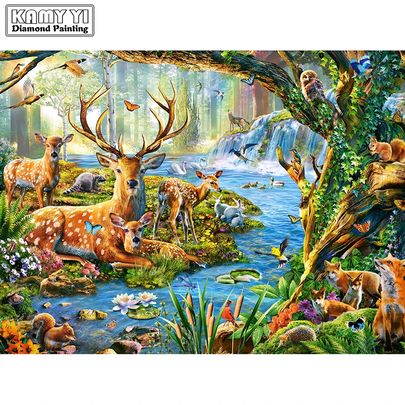 

5D DIY олень Из алмазной вышивки семейная картина в лесу, алмазная живопись, вышивка крестиком, квадратные стразы, мозаичное украшение