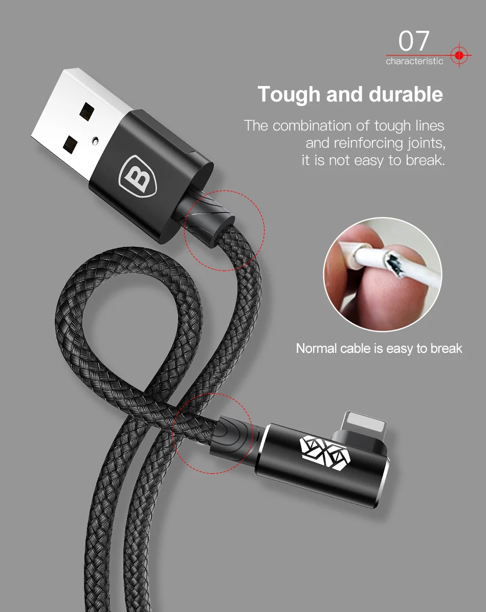 Baseus 90 градусов USB кабель для iPhone Xsmax Xs Xr X 8 7 6 6s 5 5S SE Быстрая зарядка зарядное устройство кабель для передачи данных адаптер Кабели для мобильных телефонов