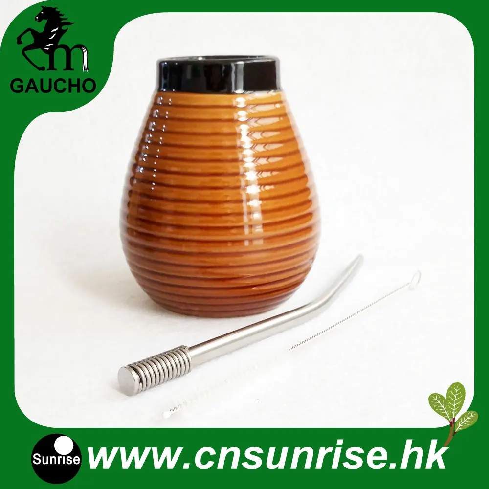 MB002-170 1 компл./лот нежный Аргентина Yerba Коврики тыквы комплекты Керамика кальян с нержавеющей соломы Bombilla и щеточка для чистки Лидер продаж - Цвет: MB002-170