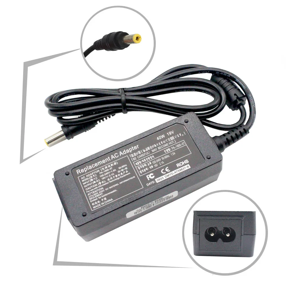 19V 2.1A 40W шнур питания AC DC адаптер зарядного устройства для Samsung мини-нетбук на